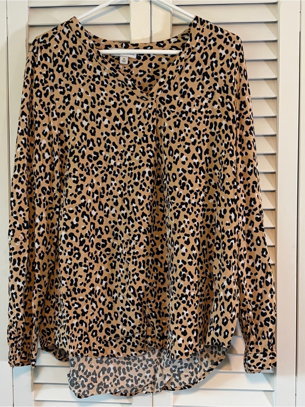 Kim Rogers Leopard Print Long Sleeve Blouse - Tan, Black